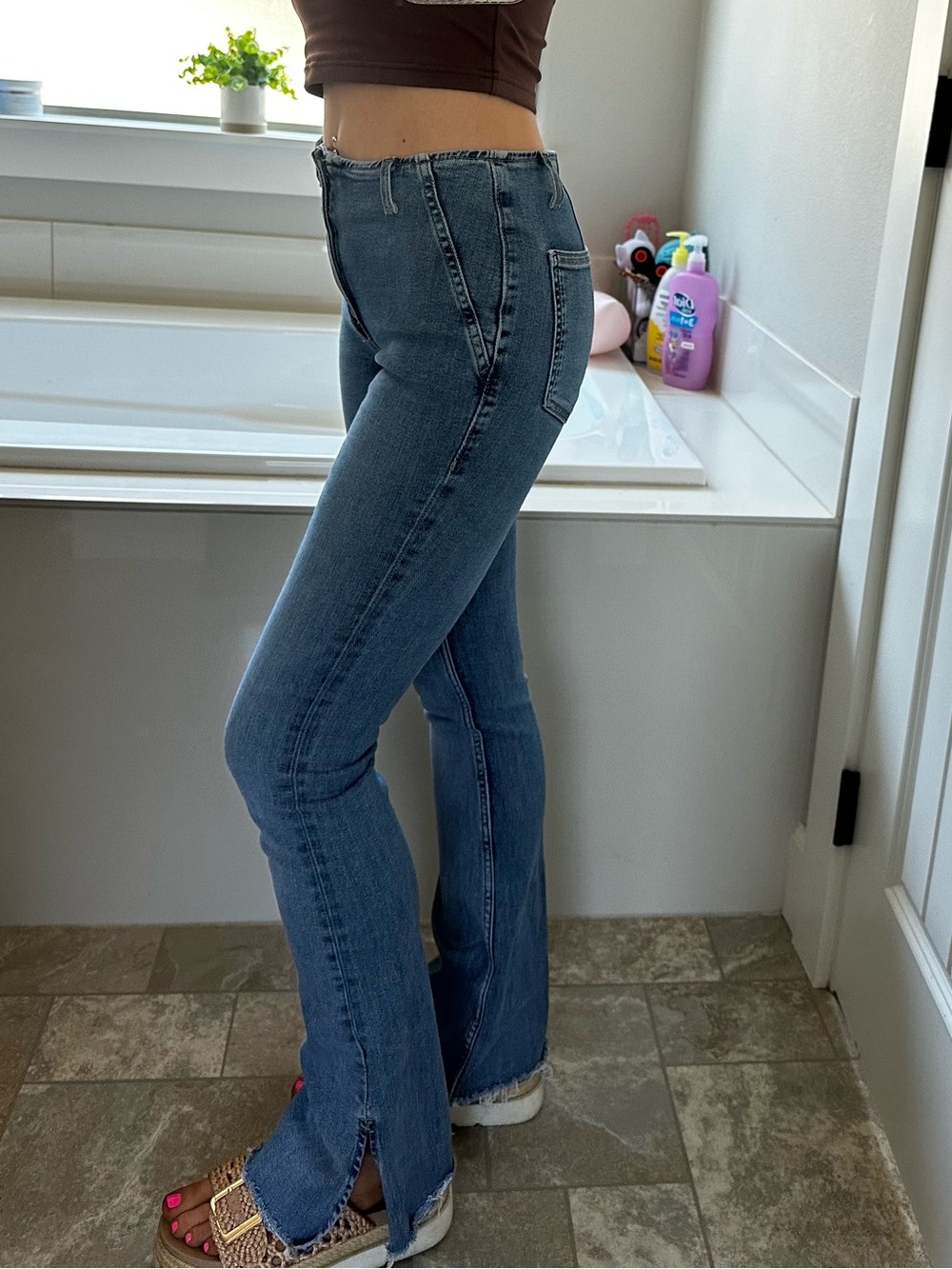 We The Free Level Up Slit Slim Flare Jeans in Sunburst Blue